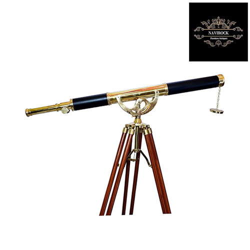 Black Leather Nautical Shiny Brass Vintage Marine Telescope
