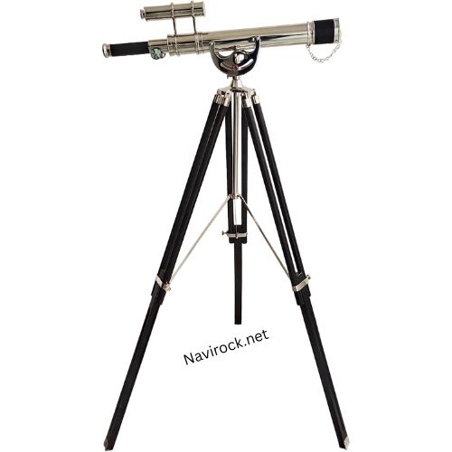 Antique Floor Standing Telescope Chrome Finish Nautical Double Barrel 59 Inches Tall