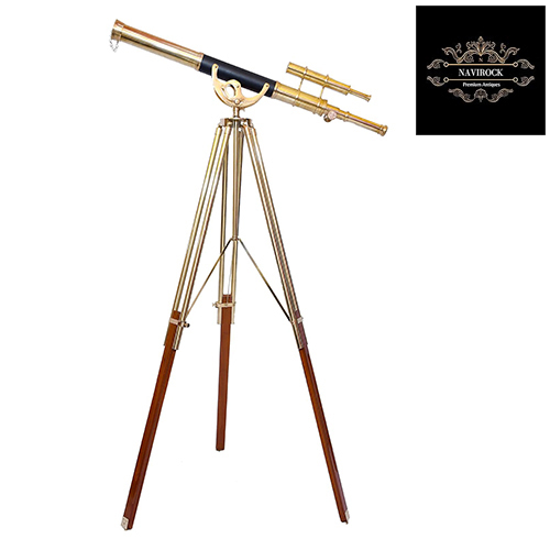 39 Inch Shiny Brass Vintage Double Barrel Telescope