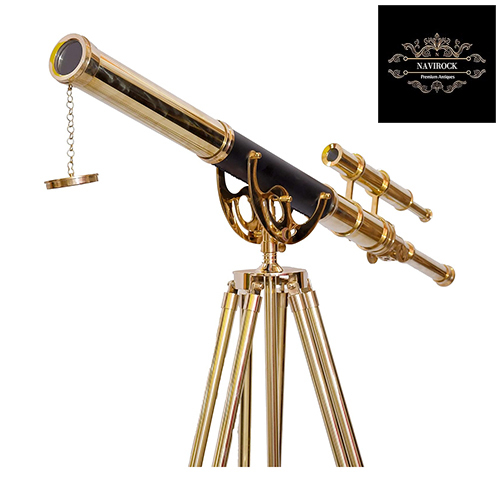 39 Inch Shiny Brass Vintage Double Barrel Telescope
