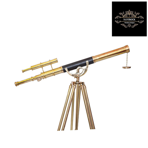 39 Inch Shiny Brass Vintage Double Barrel Telescope