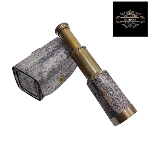 6 Inch Antique Finish Marine Brass Telescope With Leather Case