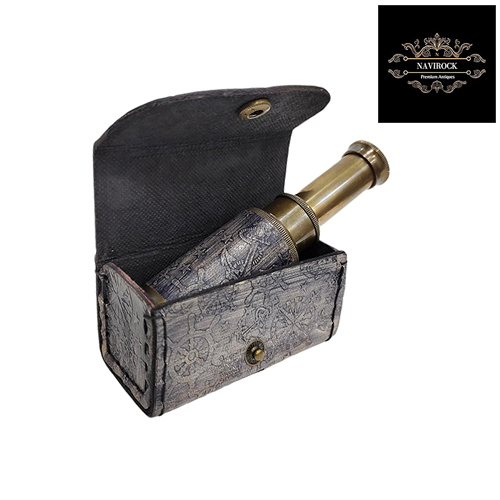6 Inch Antique Finish Marine Brass Telescope With Leather Case