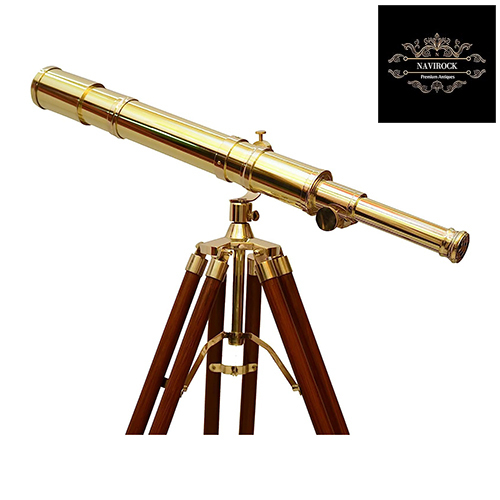 Solid Brass Shiny Brass Nautical Marine Navy Telescope with Wooden Tripod