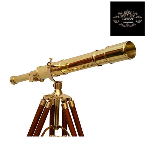 Solid Brass Shiny Brass Nautical Marine Navy Telescope with Wooden Tripod