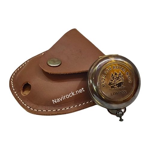 Brass Sundial Compass with Leather Case Push Open Compass