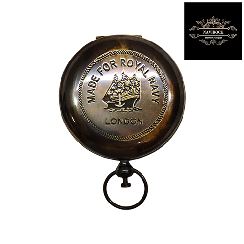 Brass Sundial Compass with Leather Case Push Open Compass