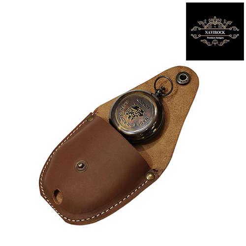 Brass Sundial Compass with Leather Case Push Open Compass