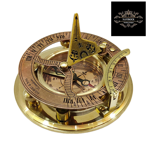 Vintage Compass Navigation Instrument Marine Sundial Handmade Brass Sundial Compass