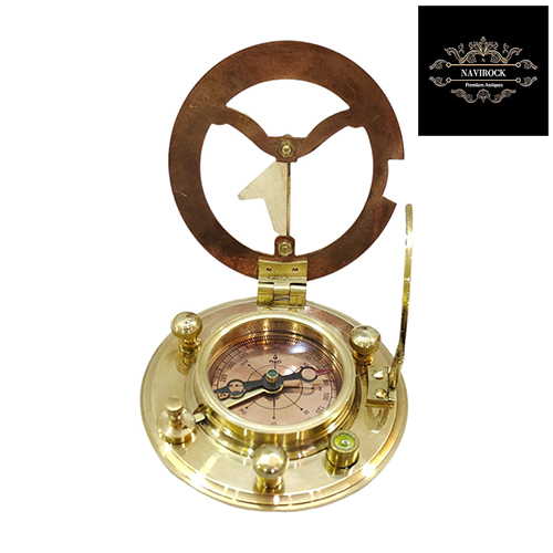Vintage Compass Navigation Instrument Marine Sundial Handmade Brass Sundial Compass