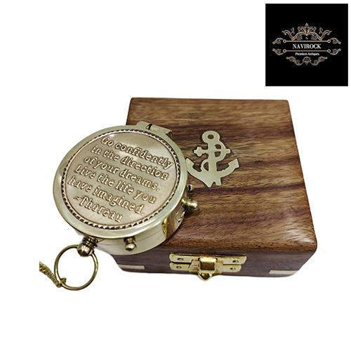 Vintage Marine Go Confidently Poem Quote Brass Magnetic Compass With Wooden Box - Feature: Portable