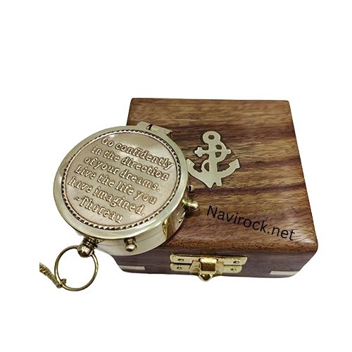 Vintage Marine Go Confidently Poem Quote Brass Magnetic Compass With Wooden Box - Feature: Portable