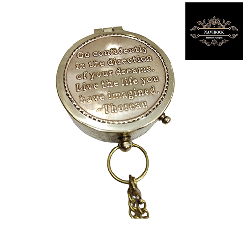 Vintage Marine Go Confidently Poem Quote Brass Magnetic Compass with Wooden Box