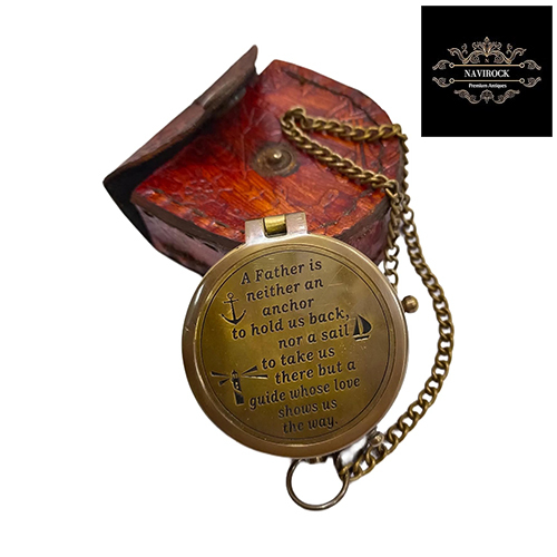 A Father is Neither an Anchor Engraved Quote Vintage Antique Finish Brass Compass
