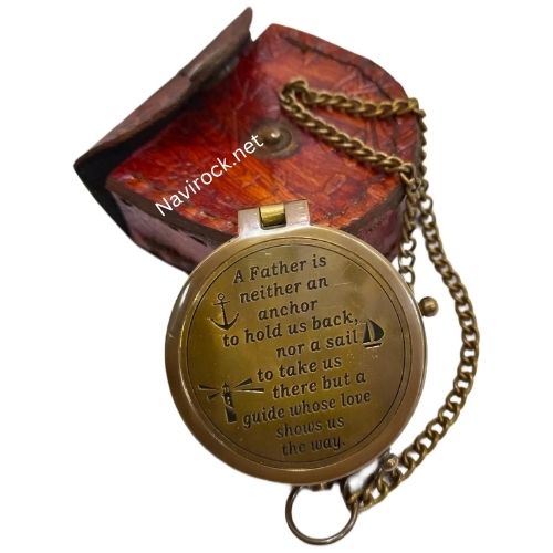 A Father is Neither an Anchor Engraved Quote Vintage Antique Finish Brass Compass