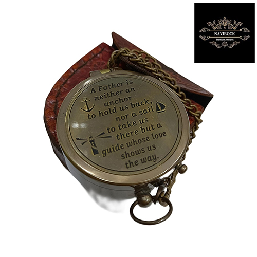 A Father is Neither an Anchor Engraved Quote Vintage Antique Finish Brass Compass