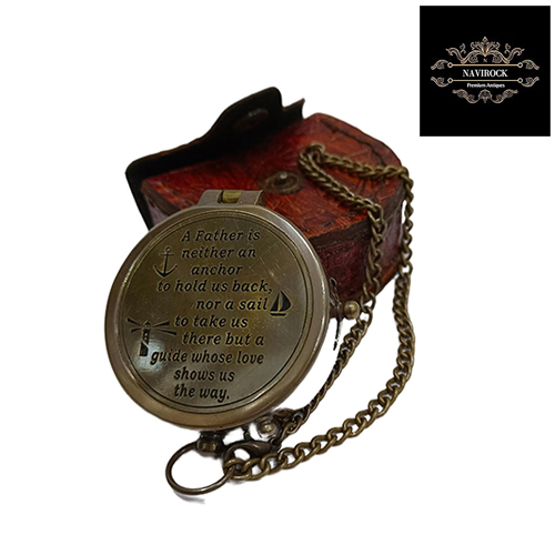 A Father is Neither an Anchor Engraved Quote Vintage Antique Finish Brass Compass