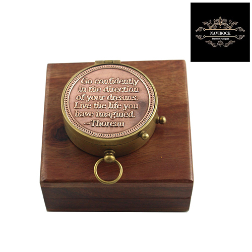 Nautical Handmade Engraved Quote Go Confidently in tha Direction of Your Dreams Royal Collectible with Copper Lid Pocket Compass