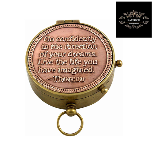 Nautical Handmade Engraved Quote Go Confidently in tha Direction of Your Dreams Royal Collectible with Copper Lid Pocket Compass