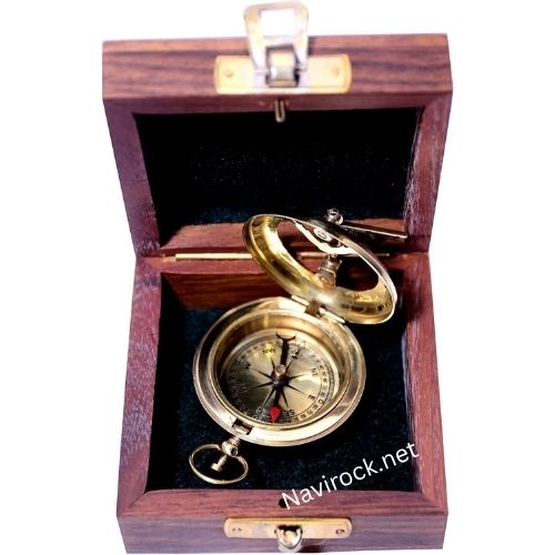 Handmade Brass Push Open Compass with Rose Wood Case
