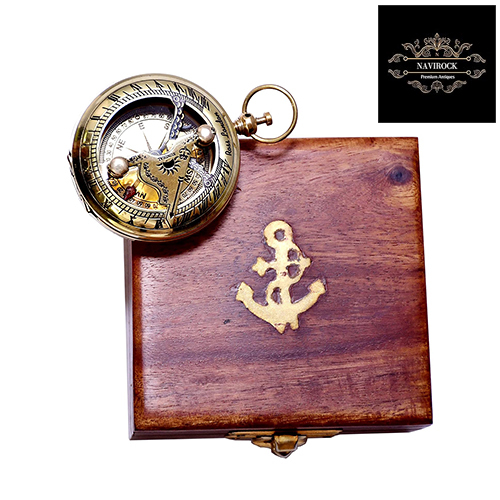 Handmade Brass Push Open Compass with Rose Wood Case