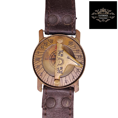 Vintage Antique Sundial Compass with Leather Band