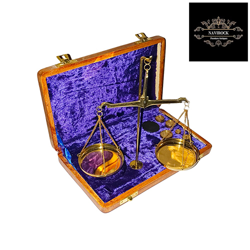 Vintage Antique Brass Jewelry Scale with Velvet Box