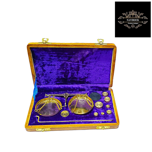 Vintage Antique Brass Jewelry Scale with Velvet Box