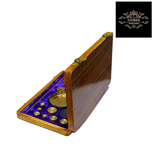 Vintage Antique Brass Jewelry Scale with Velvet Box