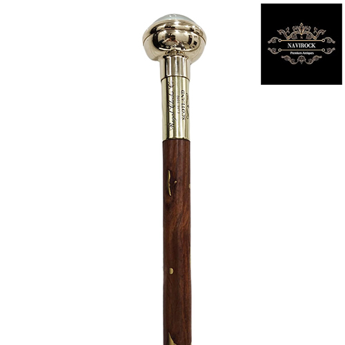 Vintage Folding Walking Stick Cane with Brass Clock On Top