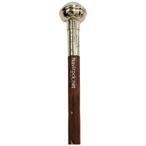 Vintage Folding Walking Stick Cane with Brass Clock On Top