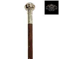 Vintage Folding Walking Stick Cane With Brass Clock On Top