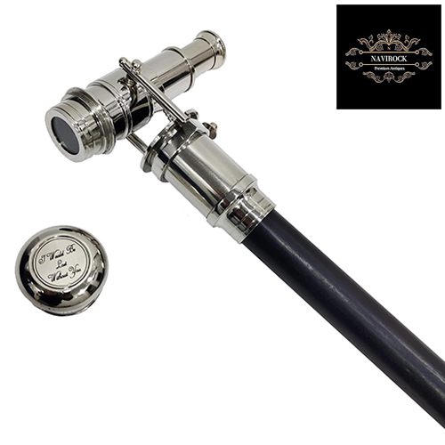 Chrome Silver Finish Brass Telescope Walking Stick