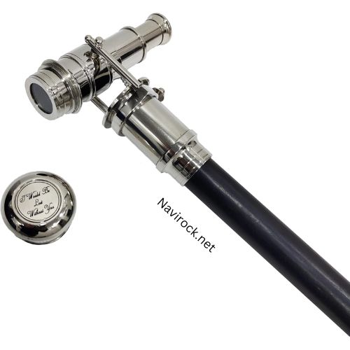 Chrome Silver Finish Brass Telescope Walking Stick - Brass & Wood, 39 Inch, Polished Chrome | Telescopic Three-Section, Ergonomic Wooden Grip, Antique Nautical Style