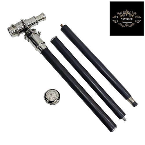 Chrome Silver Finish Brass Telescope Walking Stick