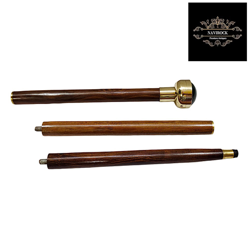 Shiny Brass Clock Handle Wood Walking Stick Cane