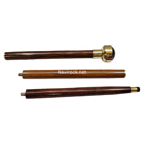 Shiny Brass Clock Handle Wood Walking Stick Cane