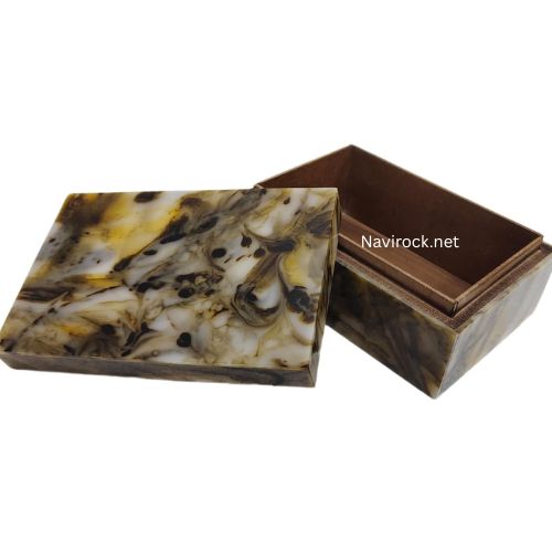 Handcrafted Natural Bone Inlay Jewelry Box 3"D X 4"W X 6"H Resin Decorative Storage Box - Color: Yellow Black