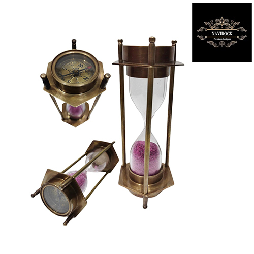 Marine Antique Compass Hourglass 5 Minutes Approx Vintage Sand Timer