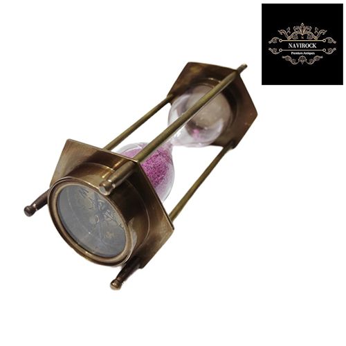 Marine Antique Compass Hourglass 5 Minutes Approx Vintage Sand Timer