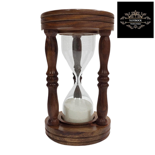 Antique Wooden Glass White Sand Timer