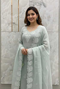Banarasi Pure Silk Mul Chanderi Applique Suits