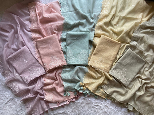 Banarasi Pure Silk Mul Chanderi Applique Suits