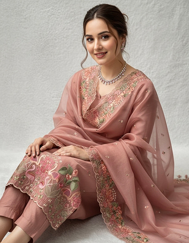 Banarasi Pure Silk Organza Pichwai Embroidery Suits