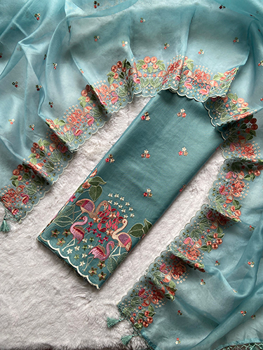 Banarasi Pure Silk Organza Pichwai Embroidery Suits