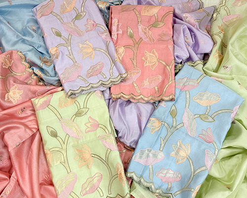 Premium Banarasi Pure Tassar Viscose Silk With Pure Tissue Silk Applique Work Suits