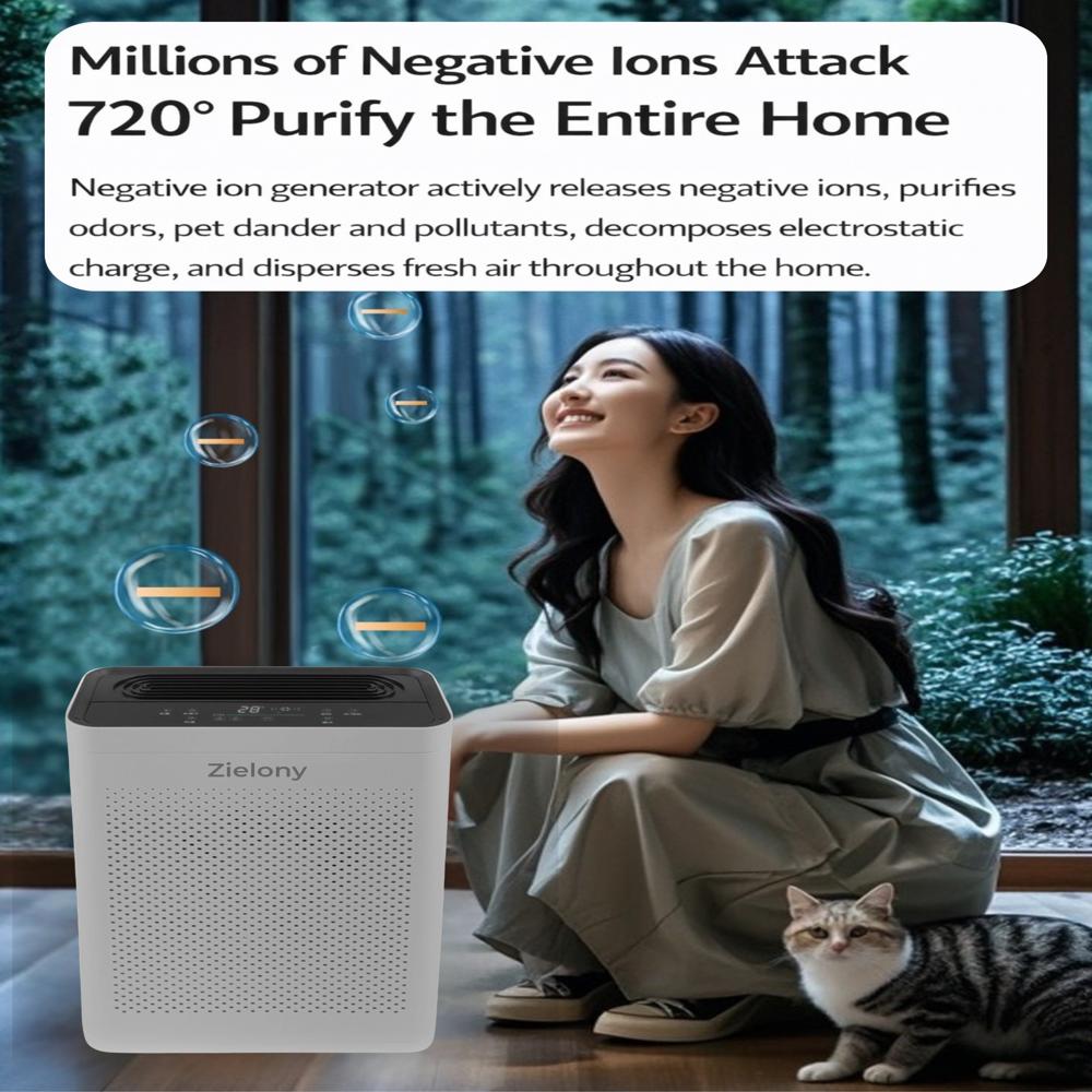 Zielony Air purifier for Home & Office || Cleans Upto 540 Sq. Ft || 5-in-1, Pre-Filter + H13 HEPA + Activated Carbon + UV + Negative Ion || Removes 99.99% Pollutants || 1-year Onsite Warranty