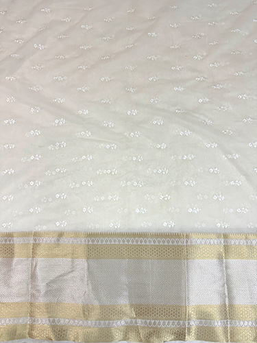 Premium Mulmul Chanderi With Skirt Border And Flower Embroidery Booti And Jaal Design