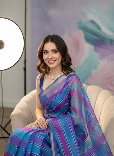 Luxury Pure Organza Silk Double Colour Combination Stripsa