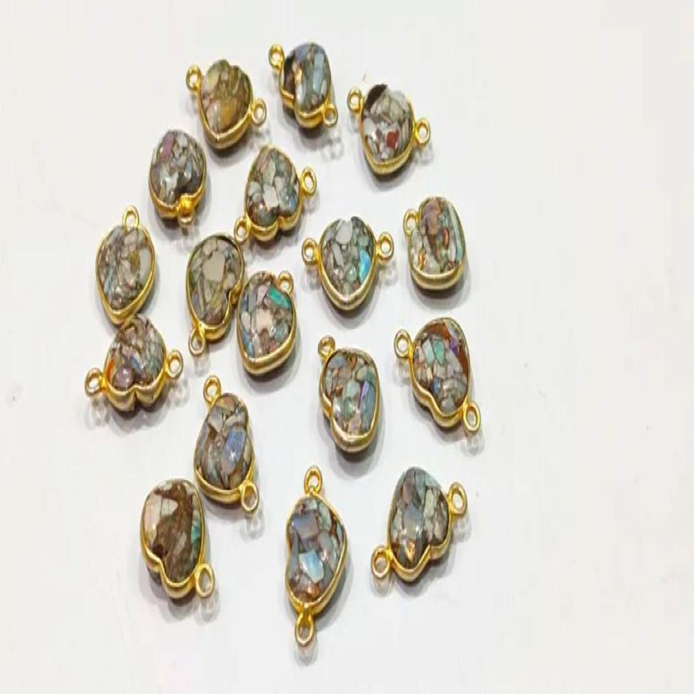 Ethiopian Opal Copper Turquoise Heart Shape 10mm Briolette connector Bezel Charms Sold Per piece